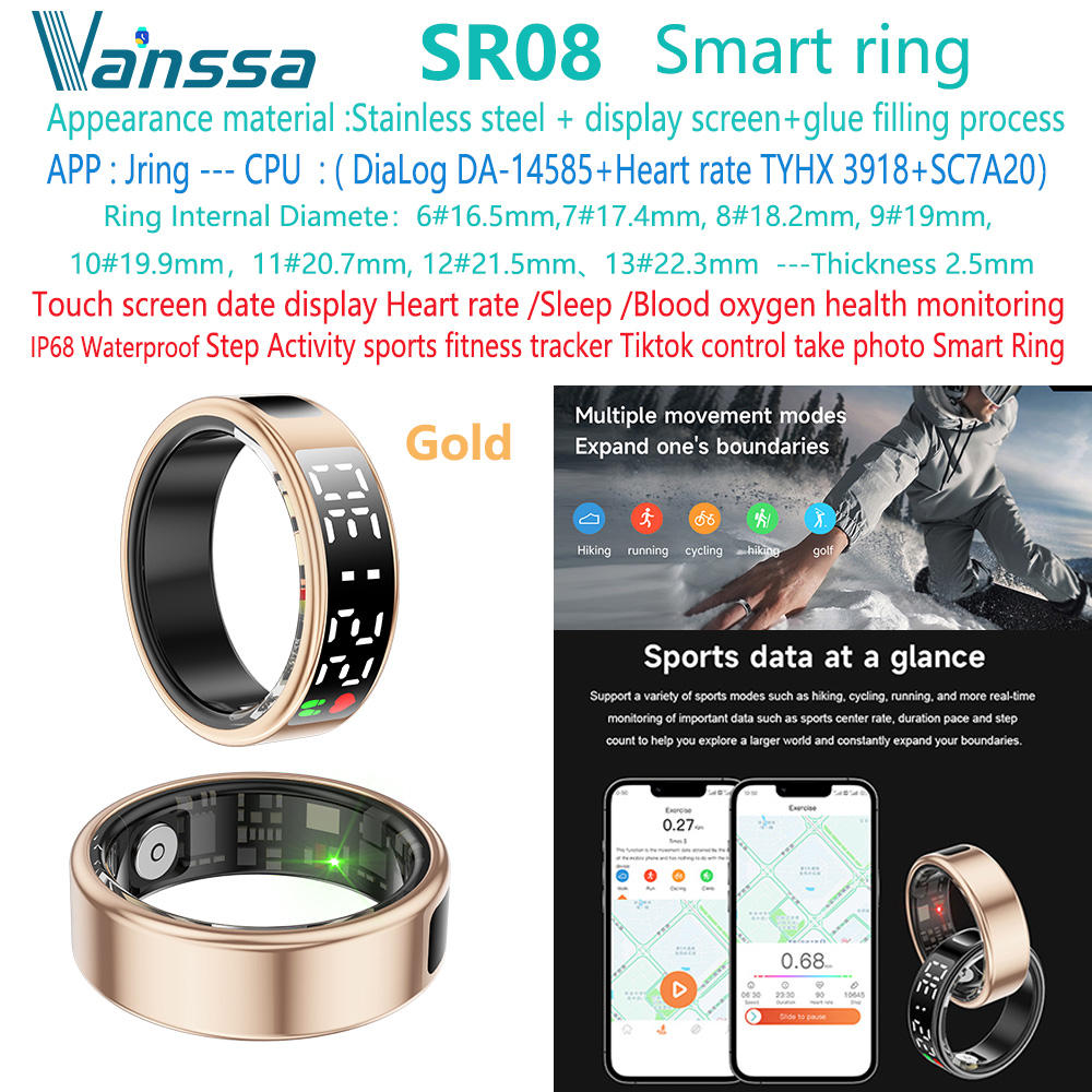 Gold SR08-หน้าจอ-สลีป-กีฬา-สุขภาพ-แหวนอัจฉริยะ