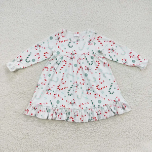 Brown Christmas Girls Dress And 2 Piece Set Candy Cane Striped Big Bow Decor Long Sleeve Children Party Outfit - Product Image 5