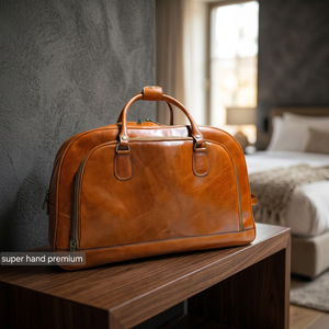 Bolsa de Viaje de Fin de Semana de Gran Capacidad, Impermeable, de Cuero Genuino Premium, Forro de Poliéster de Alta Calidad, Cierre de Cremallera, Duradera - Product Image 3