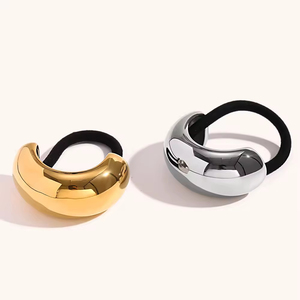 Deslustre libre de acero inoxidable 316L oro grueso ancho brillante en forma de U banda de goma negra lazos para el cabello accesorios para niñas - Product Image 1