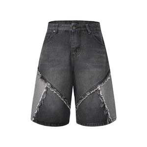 2025 Mùa Xuân/Mùa Hè Của Người Đàn Ông Cao Đường Phố Rửa Màu Sắc Đã Lỗi Thời Bị Chặn Denim Quần Short Hợp Thời Trang Thương Hiệu Lỏng Rộng Rộng Chân Năm Quý Jeans - Product Image 2
