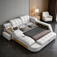 Cadre de lit moderne réglable King Size avec rangement, revêtement en cuir, structure en bois, inclinable, massant, pliable avec éclairage LED