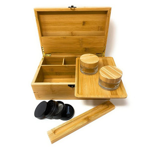 Large Stash Box Set 100% Bamboo Smell Proof 2 Rolling Trays 2 Airtight Bottles plus Grinder wooden stash box
