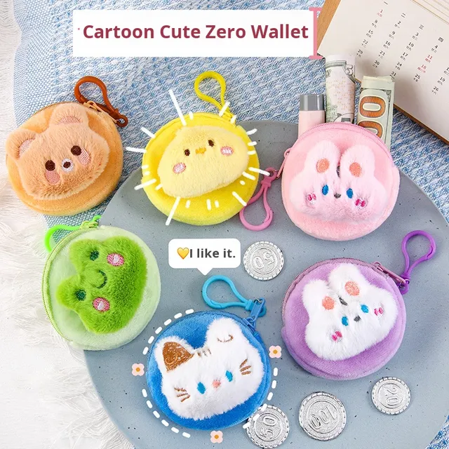 Cartoon Mini Plush Coin Purse Keychain Promotional Small Storage Bag Cartoon Cute Animal Shape Plush Coin Purse for Kids