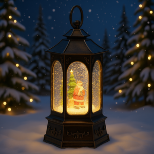 Bronze <b>Christmas</b> Lantern Battery Operated Lighted Musical <b>Snow</b> <b>Globe</b> Swirling Glitter Traditional Decorations - Product Image 2