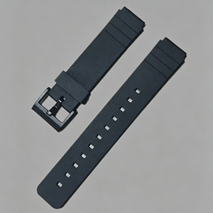Bracelet de montre en caoutchouc souple et étanche avec boucle métallique, ultra-fin, de remplacement, 16 mm, extrémité incurvée, noir - Product Image 4