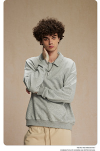Herren-Sweatshirt mit Viertelreißverschluss und Eigenem Logo, Übergroß, Einfarbig, aus French Terry Baumwolle, Lässige Herbstkleidung - Product Image 3