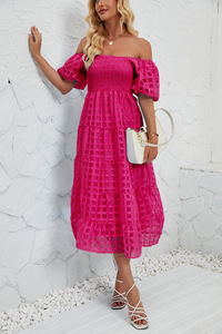 Bán Buôn Mùa Hè Thời Trang Phụ Nữ Sexy Rắn Màu Cao Eo Một Vai Phồng Tay Áo Lưới Ăn Mặc - Product Image 5