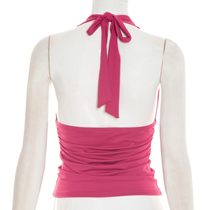 Viviblook J26TP046 – Nouveau débardeur sexy plissé sans manches à col halter pour femme - Product Image 3