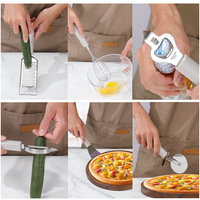 Ensemble d'ustensiles de cuisine multifonctionnels : coupe-pizza et éminceur d'ail en acier inoxydable, râpe à fruits, ensemble d'accessoires de cuisine