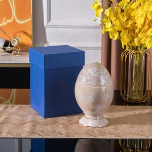 Tarro de cerámica con forma de huevo y elegante diseño floral, contenedor de almacenamiento de alimentos para encimera de cocina, tarro decorativo para servir en mesa. - Product Image 1