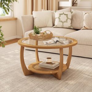 Mesa de centro para el hogar, mesa de té, bandeja para té, para apartamento pequeño, estilo moderno de lujo ligero, de pie, para balcón, de vidrio redondo, pequeña - Product Image 3