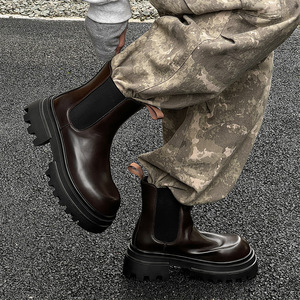 XINZI RAIN <span class=keywords><strong>Bottines</strong></span> à double plateforme en cuir PU noir Bottes <span class=keywords><strong>Chelsea</strong></span> à semelle épaisse à enfiler pour hommes, vente en gros - Product Image 3