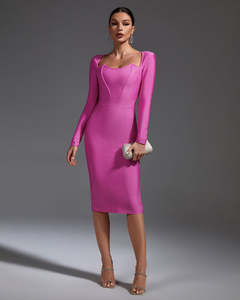 <span class=keywords><strong>Vestiti</strong></span> autunno 2024 donna abiti aderenti collo quadrato abiti <span class=keywords><strong>da</strong></span> sera formale manica lunga rosa abiti a fascia per le donne - Product Image 2