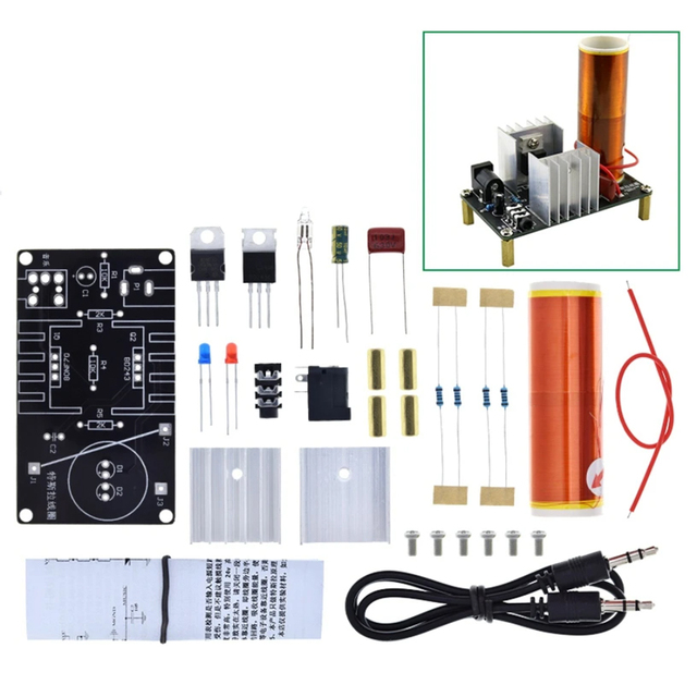 1 Set Mini Tesla Coil Kit 15W Mini Music Tesla Coil Plasma Speaker Tesla Wireless Transmission DC 15-24V DIY Kits