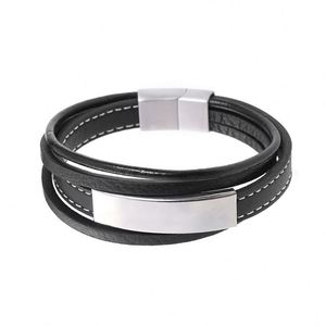 Pulsera de Cuero Genuino de Cuatro Capas Hecha a Mano para Hombre, Brazalete de Acero Inoxidable Multicapa Trenzado, Joyería para Uso Promocional - Product Image 1