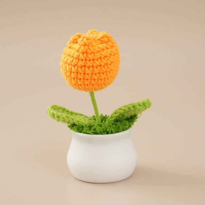 Single-stem tulip bouquet in a pot-orange