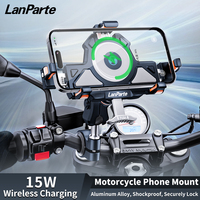 Support de téléphone pour moto en alliage d'aluminium LanParte, charge sans fil 15W, support de téléphone portable pour guidon de moto