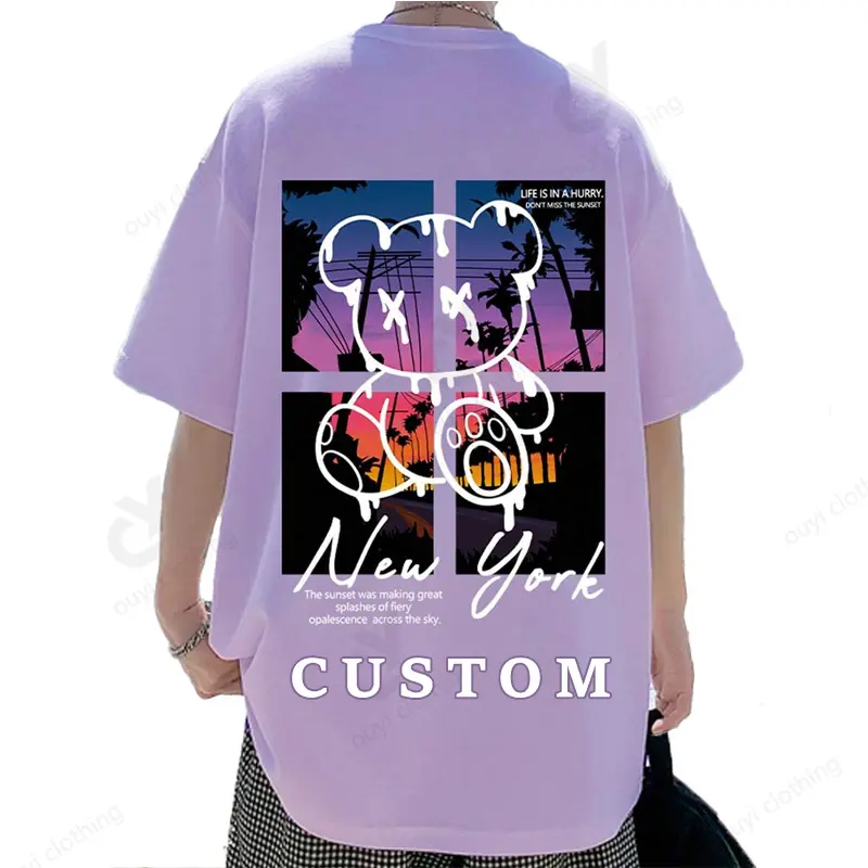 2024 nueva Camiseta corta personalizada de verano para hombre, diseño de patrón de logotipo personalizado, Camiseta holgada con eslogan y estampado de dibujos animados para hombre, Unisex