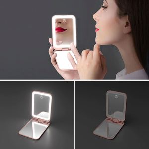 Portable Plastic Compact Rechargeable <b>Foldable</b> Touch Screen LED Light 1X/2X Magnification Dual Sided Personalized <b>Mirror</b> - Product Image 4