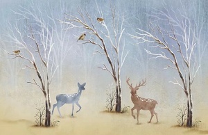 <span class=keywords><strong>Navidad</strong></span> abstracto nieve alce bosque pájaro árbol Diseño impresión personalizada alta calidad tela pared Mural - Product Image 2