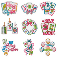 Patchs thermocollants brodés sur le thème du Mahjong floral, appliques créatives à l'effigie de fleurs et d'éléments Mahjong pour vêtements, sacs à dos, sacs à main et chapeaux