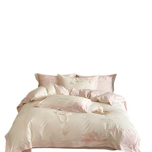 Parure de lit quatre pièces personnalisable en molleton 100 % coton, 100 fils, broderie papillon, style luxe léger pour <span class=keywords><strong>fille</strong></span> - Product Image 5