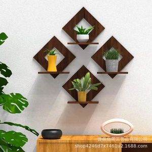 Wooden Diamond <b>Wall</b> <b>Mounted</b> <b>Shelf</b> Geometric Floating Rack For Home Decoration Plant Display - Product Image 1