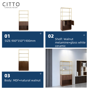 Estantería Nodic con diseños <span class=keywords><strong>originales</strong></span> y modernos, armario <span class=keywords><strong>de</strong></span> madera <span class=keywords><strong>de</strong></span> acero inoxidable y nogal, estantería para <span class=keywords><strong>libros</strong></span> para sala <span class=keywords><strong>de</strong></span> estar y oficina - Product Image 2