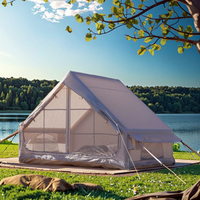 Tente de camping gonflable 2 personnes 6,3 m² jaune clair, porte unique, imperméable, Oxford, auto-élevante, portable, pour randonnée, jardin, camping en voiture