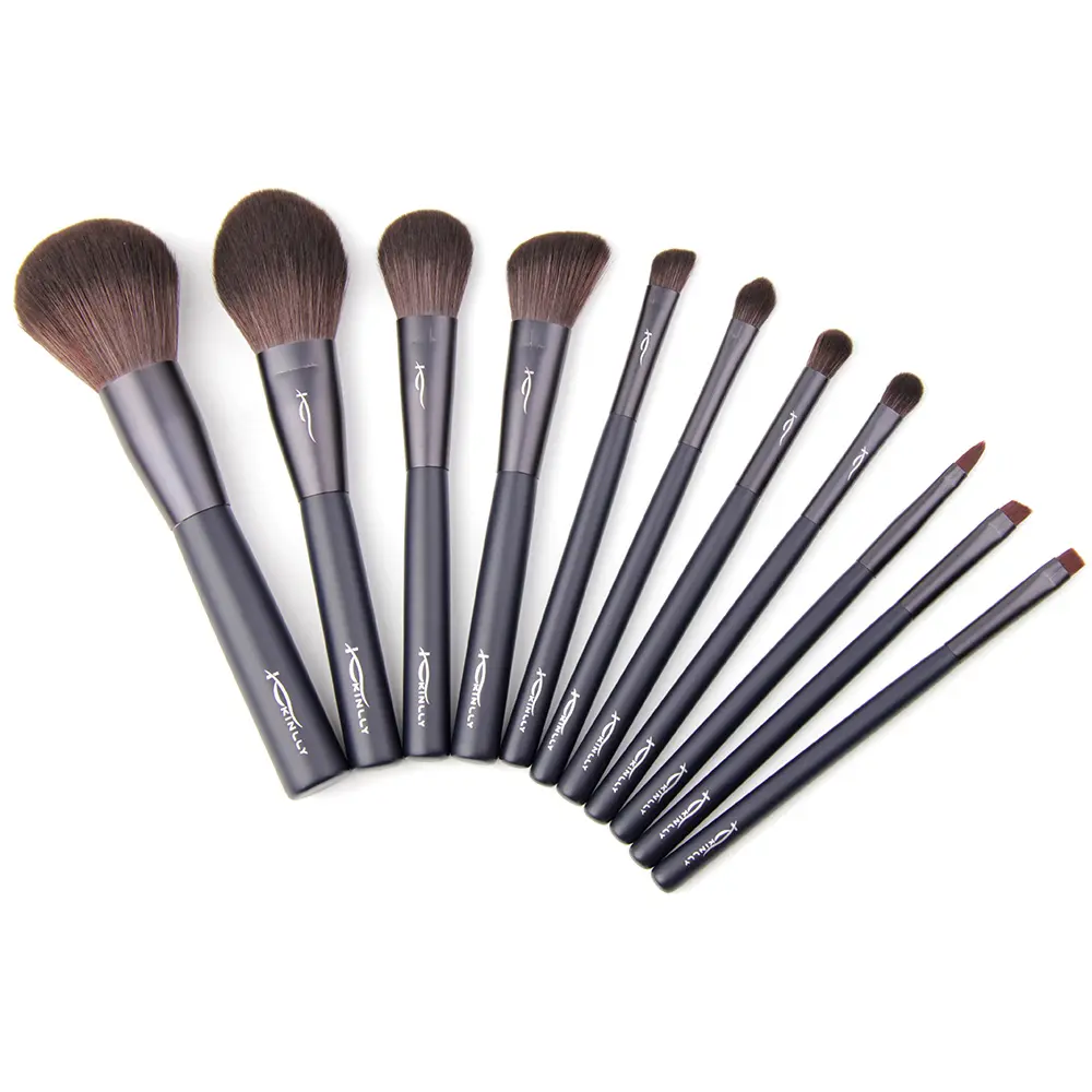 Hot selling cprivate elegant black ferrule facial convenient practical makeup brush set
