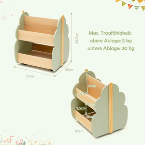 Libreria per Bambini 202511 con 3 Ripiani Aperti, Contenitore in Legno per Giocattoli, Organizzatore per Bambini con Ruote - Product Image 5