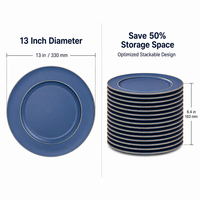 Assiettes de présentation bleues perlées rondes en plastique de 13 pouces, décoratives pour mariage, fête, Noël