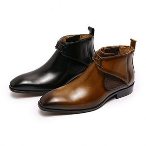Designer Genuine Leather Square Toe Ankle <b>Boots</b>-Waterproof Lace-Up Formal Men's Shoes with Height Increasing for Autumn/Winter - Product Image 3
