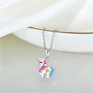 مخصص الكلاسيكية النساء الأطفال 925 فضة قلادة طقم أقراط الاطفال الروديوم مطلي الحيوان يونيكورن المينا مجوهرات مجموعات - Product Image 4