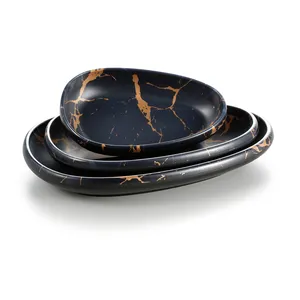 Hot Sale Black Melamine Serving Plates Marble Dinner Plate