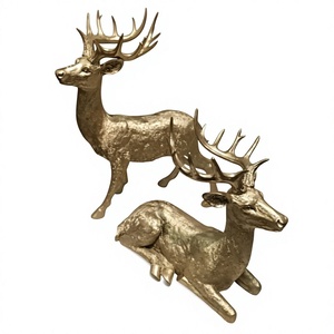 <b>Hand</b> <b>Casted</b> Sitting & Standing Gold Color Metal Reindeer Sculpture For Decoration <b>Hand</b> <b>Casted</b> Aluminium Deer Sets For Garden - Product Image 1