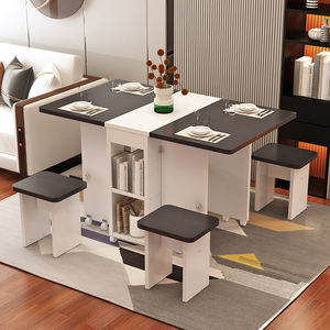 Set <span class=keywords><strong>Tavolo</strong></span> da Pranzo Pieghevole Estensibile, <span class=keywords><strong>Tavolo</strong></span> da <span class=keywords><strong>Cucina</strong></span> Mobile con Armadietto e Ruote Bloccabili per Piccoli Spazi, Casa e Appartamento - Product Image 2