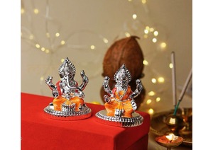Silver Plated Ganesh Lakshmi Murti Set 2.7 Inch Hindu Religious Idol Decorative <b>Statue</b> Pooja Home Temple Decor Gift - Product Image 5