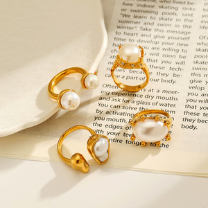 Pearl <b>Rings</b> Gold Plated <b>Adjustable</b> For Women Everyday Wear Geometric Shape Bezel Setting YR52 55 - Product Image 3