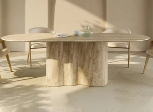 Mẫu bàn ăn hình oval lớn bằng đá cẩm thạch hiện đại, phong cách biệt thự, gió yên tĩnh, đá tự nhiên hình hang động, dành cho phòng ăn, căn hộ panel. - Product Image 2