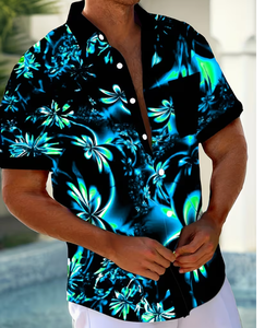 Chemise décontractée pour homme à manches courtes avec poche boutonnée, imprimé floral 3D dégradé hawaïen, anti-plis - Sélection de Marlo - Product Image 1