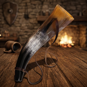 Trompette artisanale en corne de buffle couleur naturelle avec sangle en cuir, design vintage, instrument de musique traditionnel en corne - Product Image 6