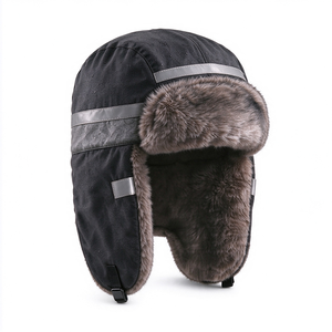 Chapeau de trappeur à rayures réfléchissantes, doublure en fausse fourrure, avec cache-oreilles, coupe-vent, 58-60 cm, unisexe, adulte, décontracté, pour l'extérieur, hiver - Product Image 3