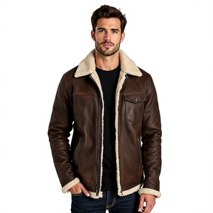 Veste en cuir marron en peau de mouton, sur mesure, qualité supérieure pour l'exportation, avec doublure en fourrure pour l'hiver. - Product Image 2
