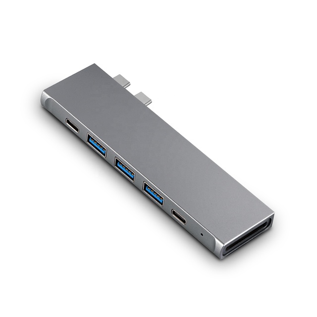 OEM Portable Docking Station 8 in 2 USB C Hub Adapter for Macbook Thunderbolt 3 Aluminum Splitter Smart USB-C Hub