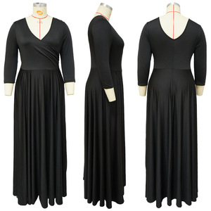 Abito lungo con scollo a V in tinta unita L-4XL taglie forti e lavabile per matrimonio autunnale - Product Image 4