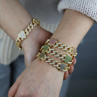 Bracelet en zircon en forme de cœur de 11 mm, tendance hip-hop, fournisseur en gros, bracelet pour femmes