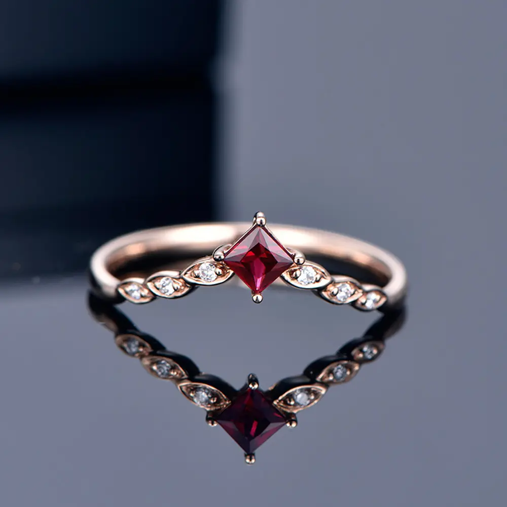 Rainbowking Square ruby ring for women 925 sterling silver plated 18K champagne gold fine circle fine jewelry ring