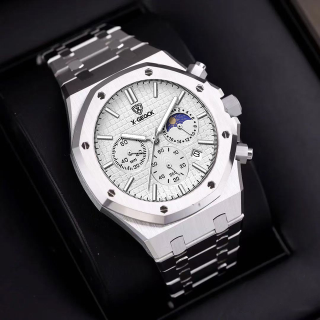 X-GEQCK Quartz Men's Watch Luxury Stainless Steel Strap New Waterproof Chronograph Bracelet Men's Clock Reloj Hombre